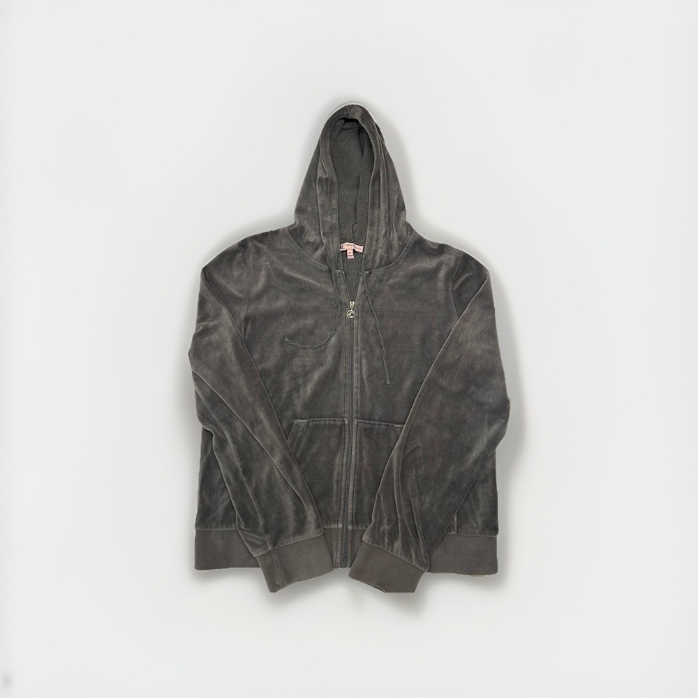 Juicy Couture‎ Velour Tracksuit Jacket Size XL Gray Hooded Drawstring Y2K